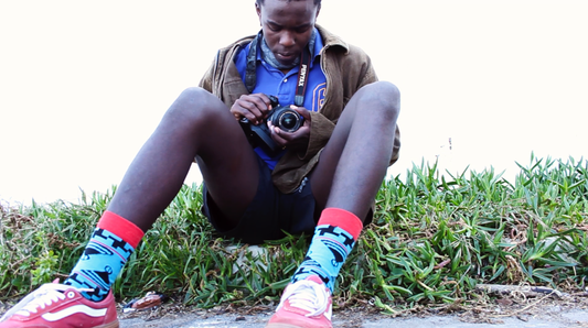 Densen wearing Wataka Basotho socks